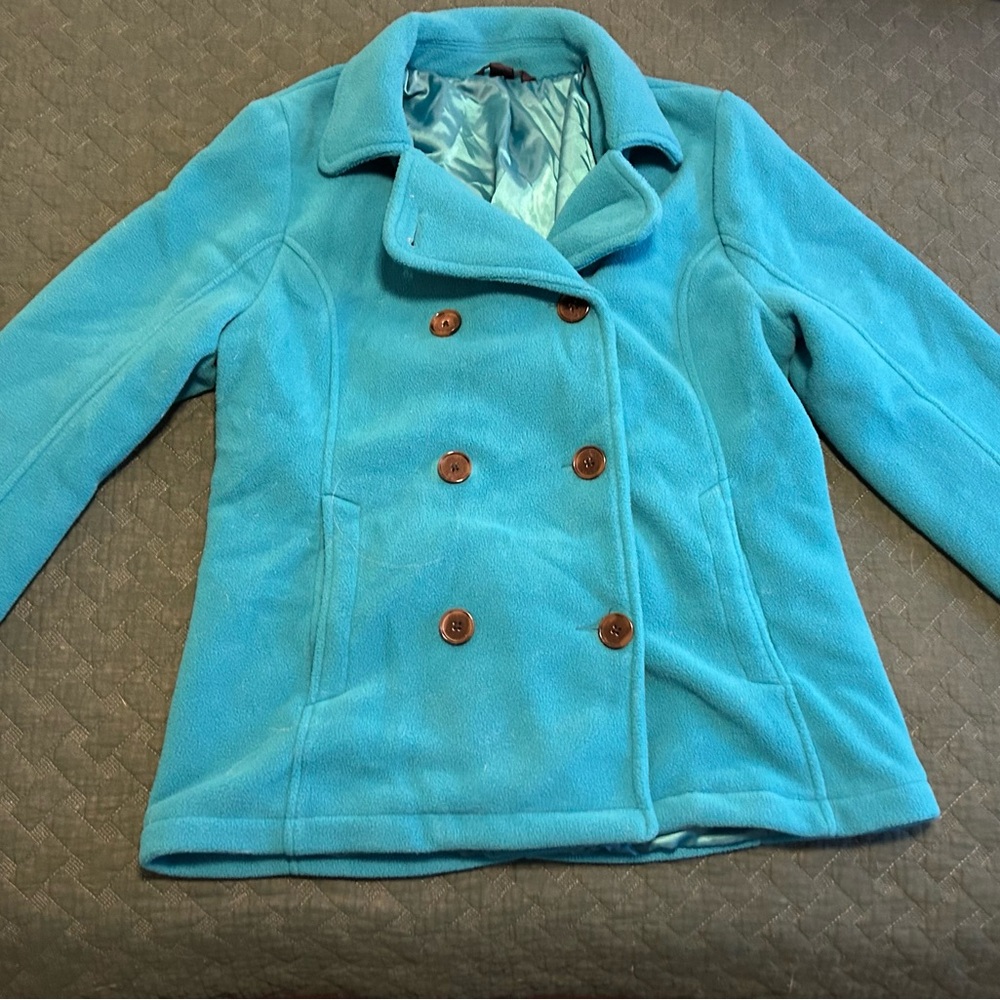 Stylish Blue Peacoat with Brown Buttons Lands End